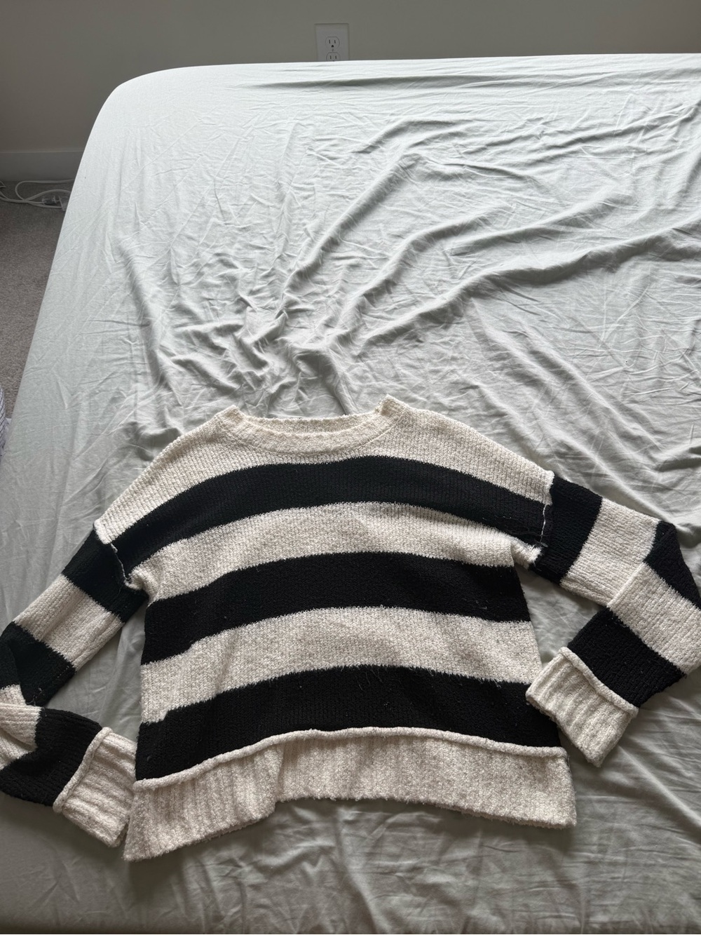 Pink Rose Black and Cream Striped Crewneck Sweater